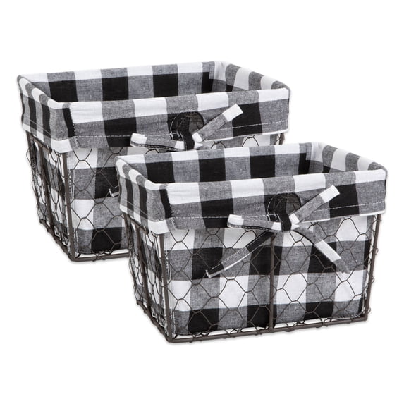 Contemporary Home Living Set of 2 Black, White, and Vintage Gray Medium Chicken Wire Checkered Liner
