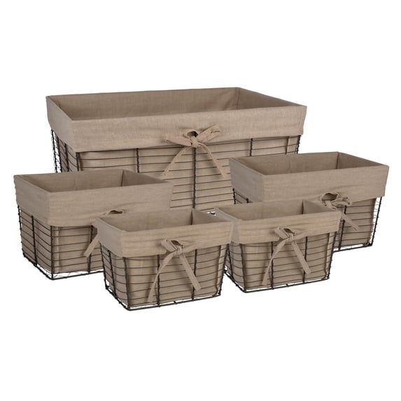 Set of 5 Black Iron and Taupe Brown Home Essentials and Collectibles Chicken Wire Baskets, 18"