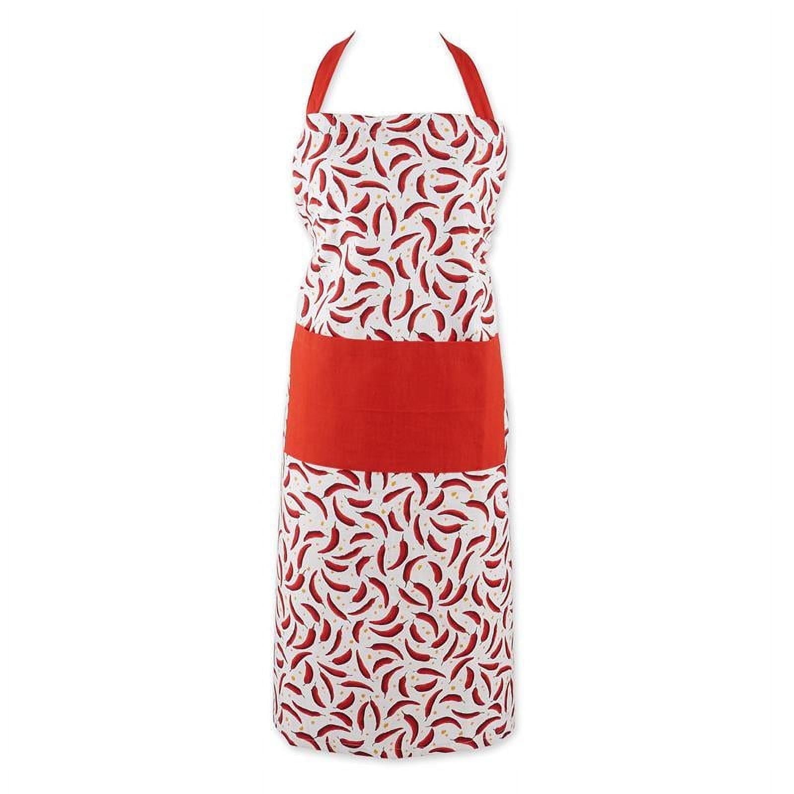 Festive Red and White Cotton Chili Pepper Apron