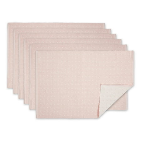 DII Chintz Rose Red Dobby Dots Rib Cotton Table Place Mats, Set of 6, 13" x 19"