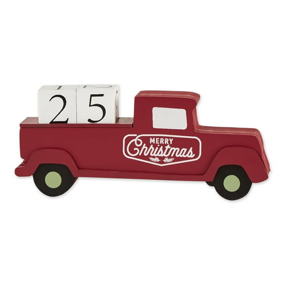 DII Christmas Advent Decorative Wooden Countdown Calendar, 8x3.5", Block Truck