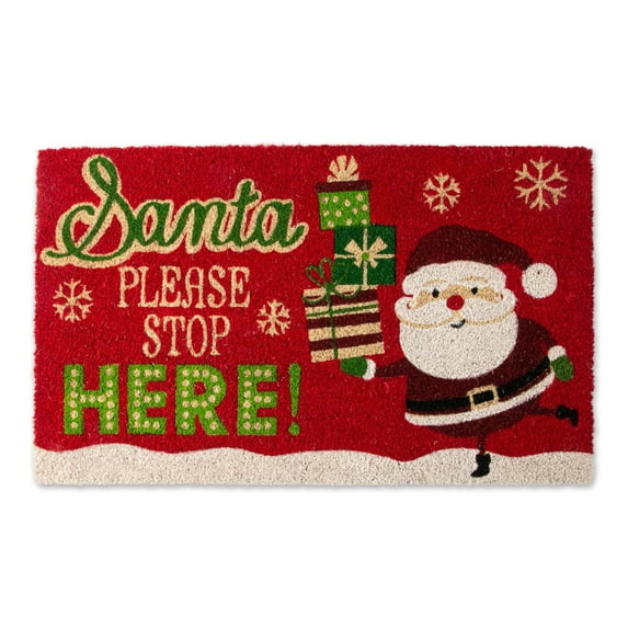 Contemporary Home Living 30" Vibrant "Santa Please Stop Here!" Christmas Doormat