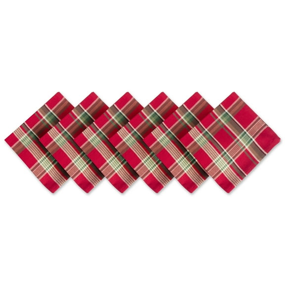 DII Christmas Plaid Napkin Set 6 Piece, Tango Red, 18x18"