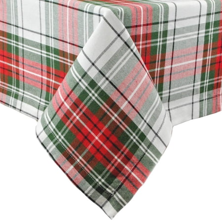 DII Christmas Plaid Round Kitchen Tablecloth, 60" Diameter, 100% Cotton, Multiple Sizes/Shapes