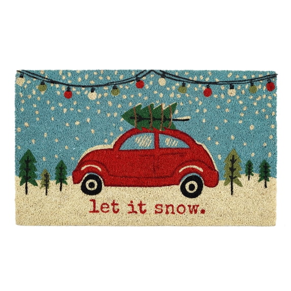 DII Christmas Welcome Doormat Collection, 17x29", Red Christmas Car