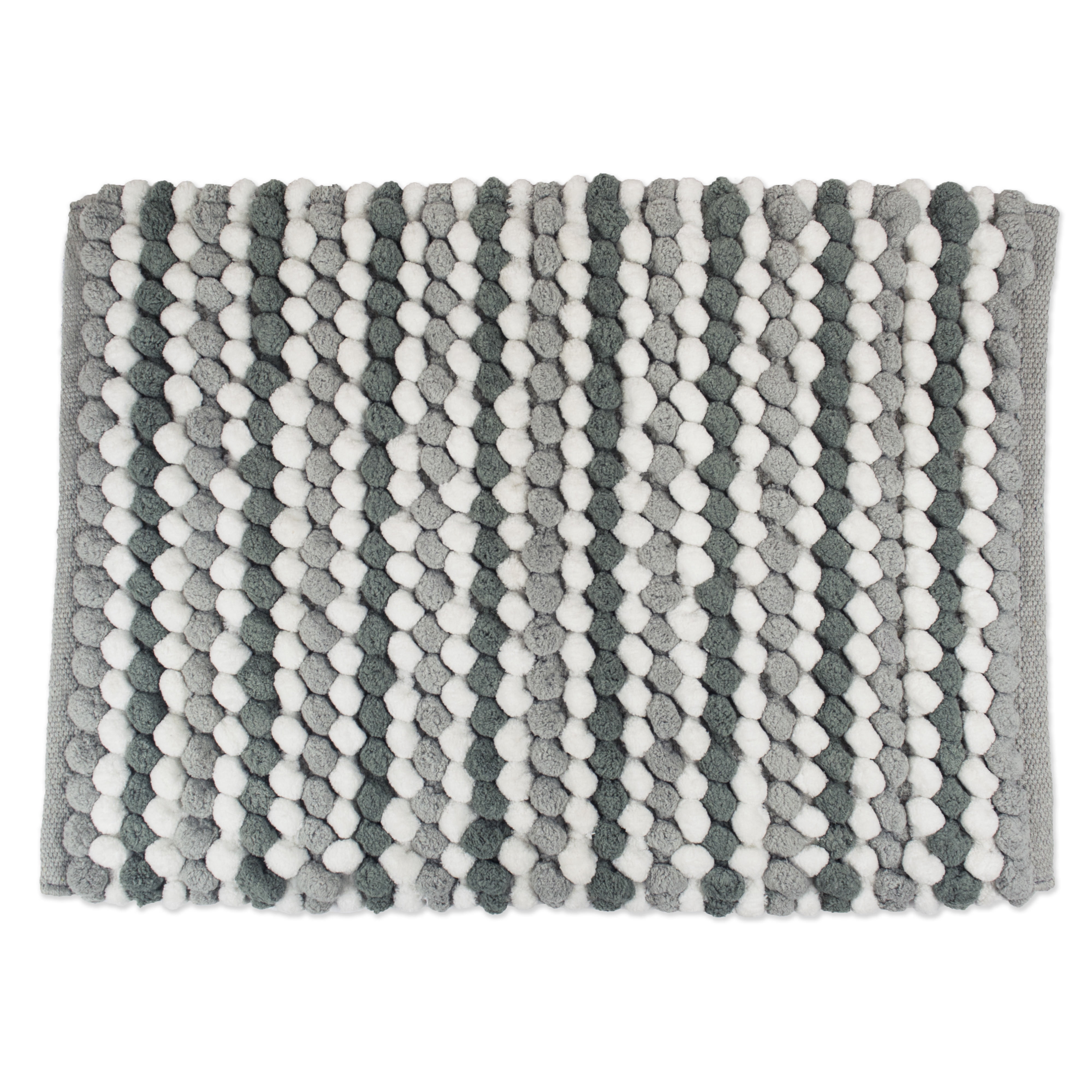 Gray and White Striped High Pile Cotton Bath Mat
