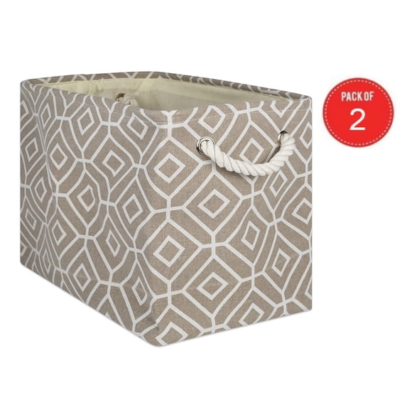 DII Collapsible Polyester Storage Basket or Bin with Durable Cotton Handles for Office, Bedroom Closet, Toys, Laundry, Rectangle, Stone (pack of 2)