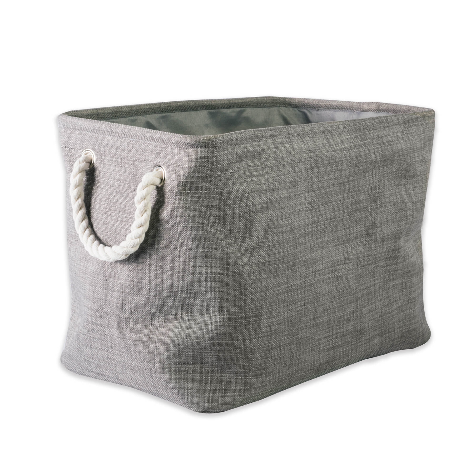 Large Gray Collapsible Fabric Storage Bin with Rope Handles