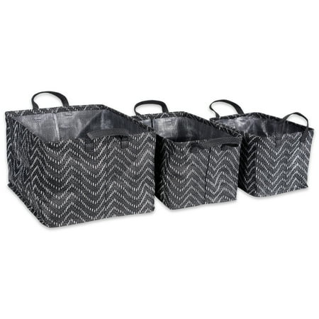 DII PE-Coated Woven Paper Laundry Bin Set/3 - Tribal Chevron Print, Black/White
