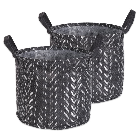 DII Coated Collapsible Laundry Bin Tribal Chevron Black/White Round Small 9.5x9.5x8 Set/2