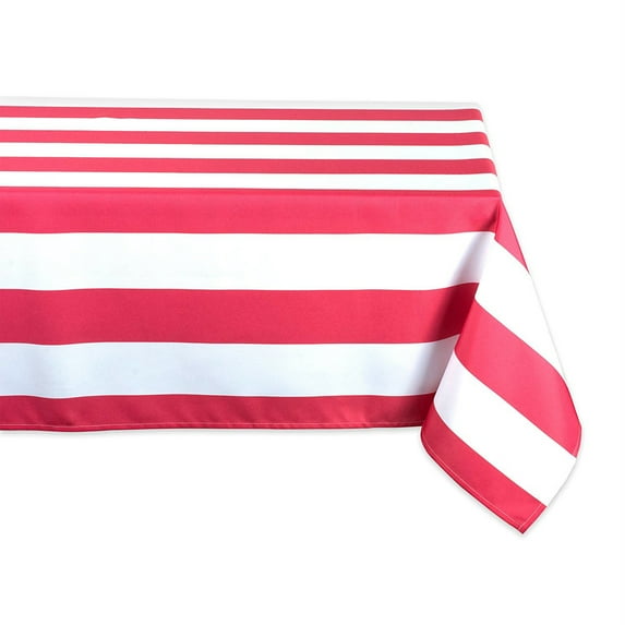 DII 60x84" Modern Fabric Cabana Stripe Outdoor Tablecloth in Coral Pink