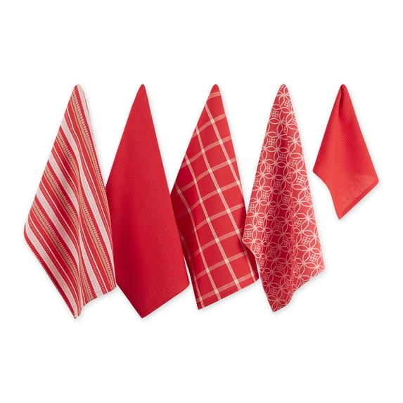 Assorted Red Dishtowel & Dishcloth (Set of 5)