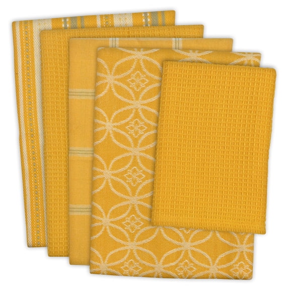 DII Cotton Assorted Dishtowel and Dishcloth in Yellow (Set of 5)