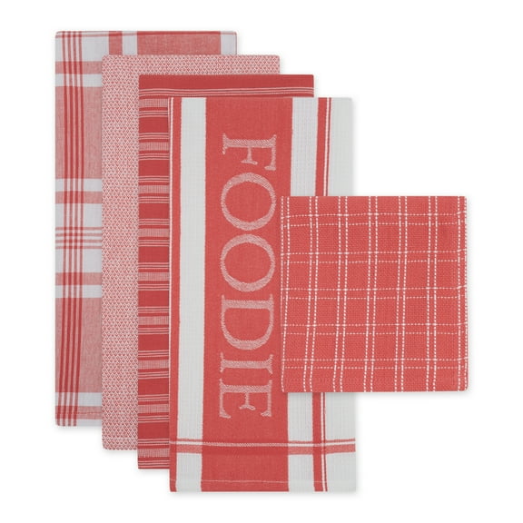 Assorted Coral Foodie Dishtowel & Dishcloth (Set of 5)