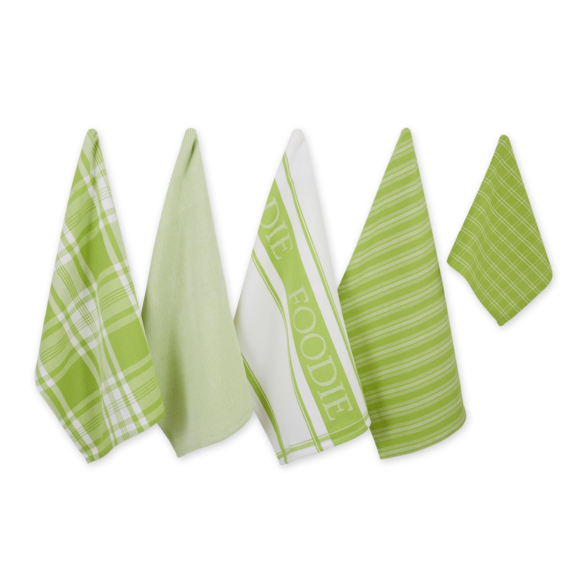 Lime Green Cotton Kitchen Towel and Dishcloth Set, 5 Pieces