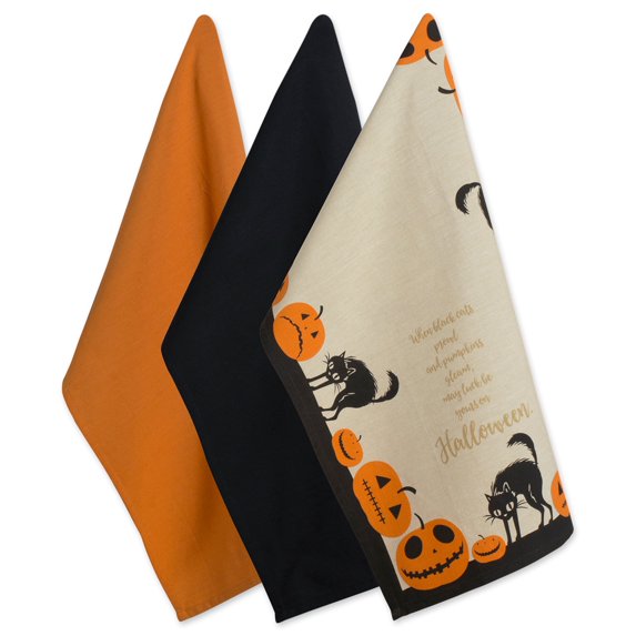 DII Cotton Jack O Lantern Halloween Dishtowels in Multi-Color (Set of 3)