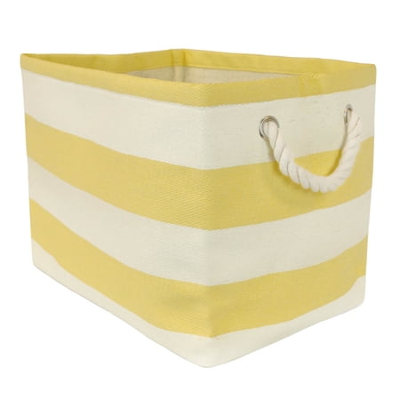 DII Durable Woven Striped Storage Bin Collapsible with Soft Rope Handles Reinforced with Metal Grommets, Small, 11x10x9", Yellow
