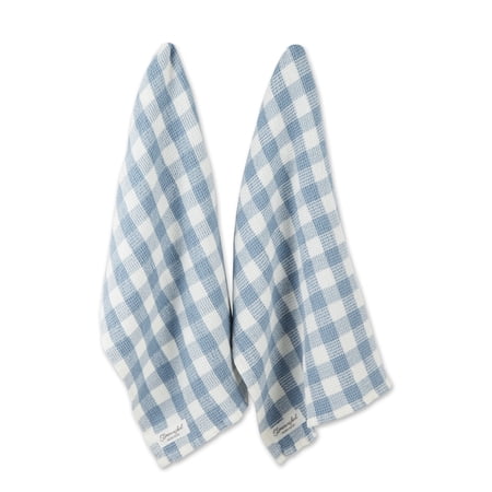 Dusty Blue Checker Washed Waffle Dishtowel (Set of 2)