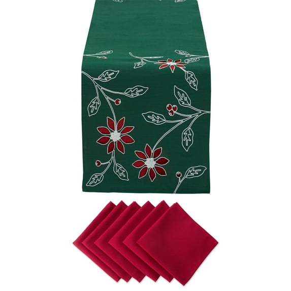 DII Embroiderd Poinsetta Table Set