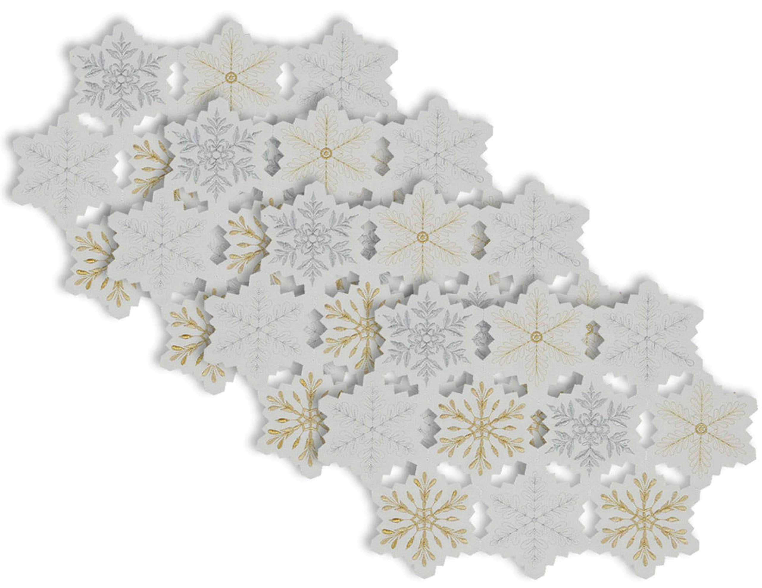 Silver and Gold Embroidered Snowflake Polyester Placemats, Set of 4