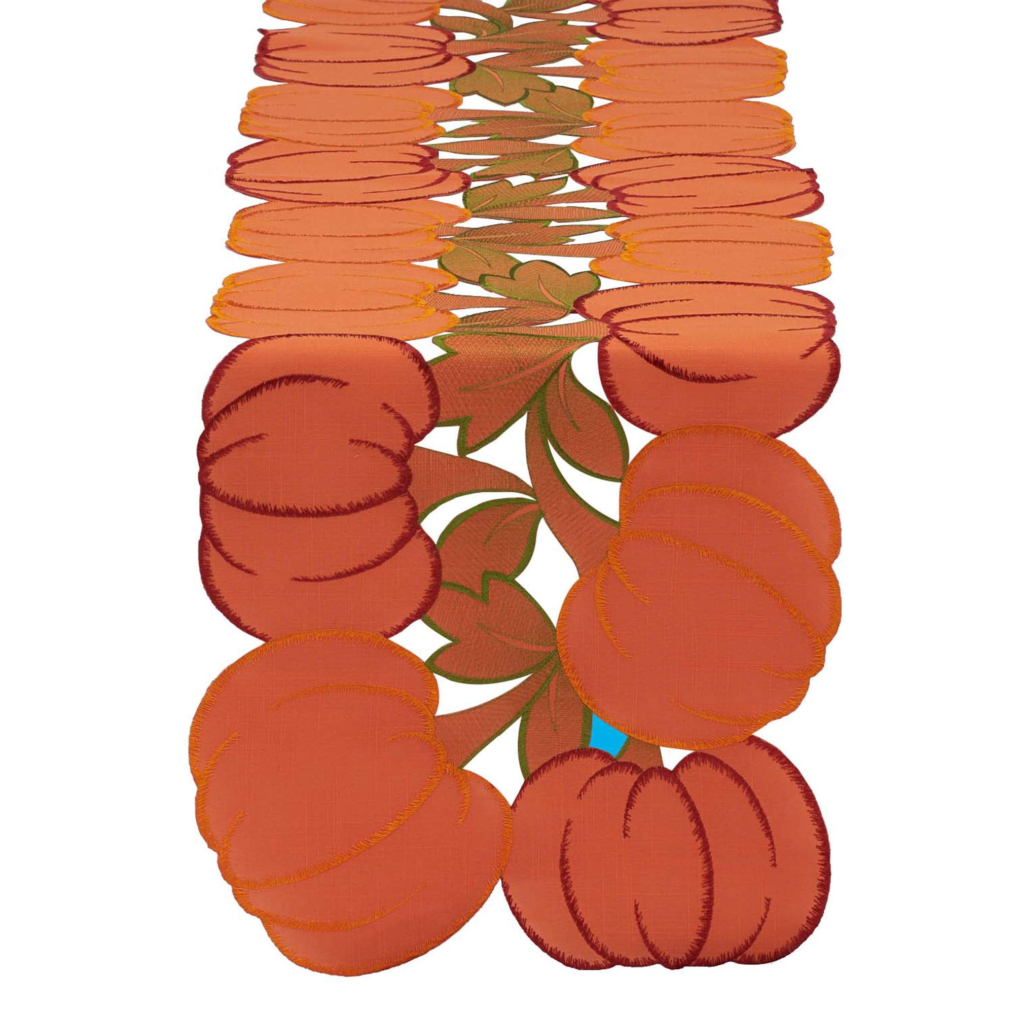 Embroidered Cut Work Pumpkins Polyester Table Runner 14x60