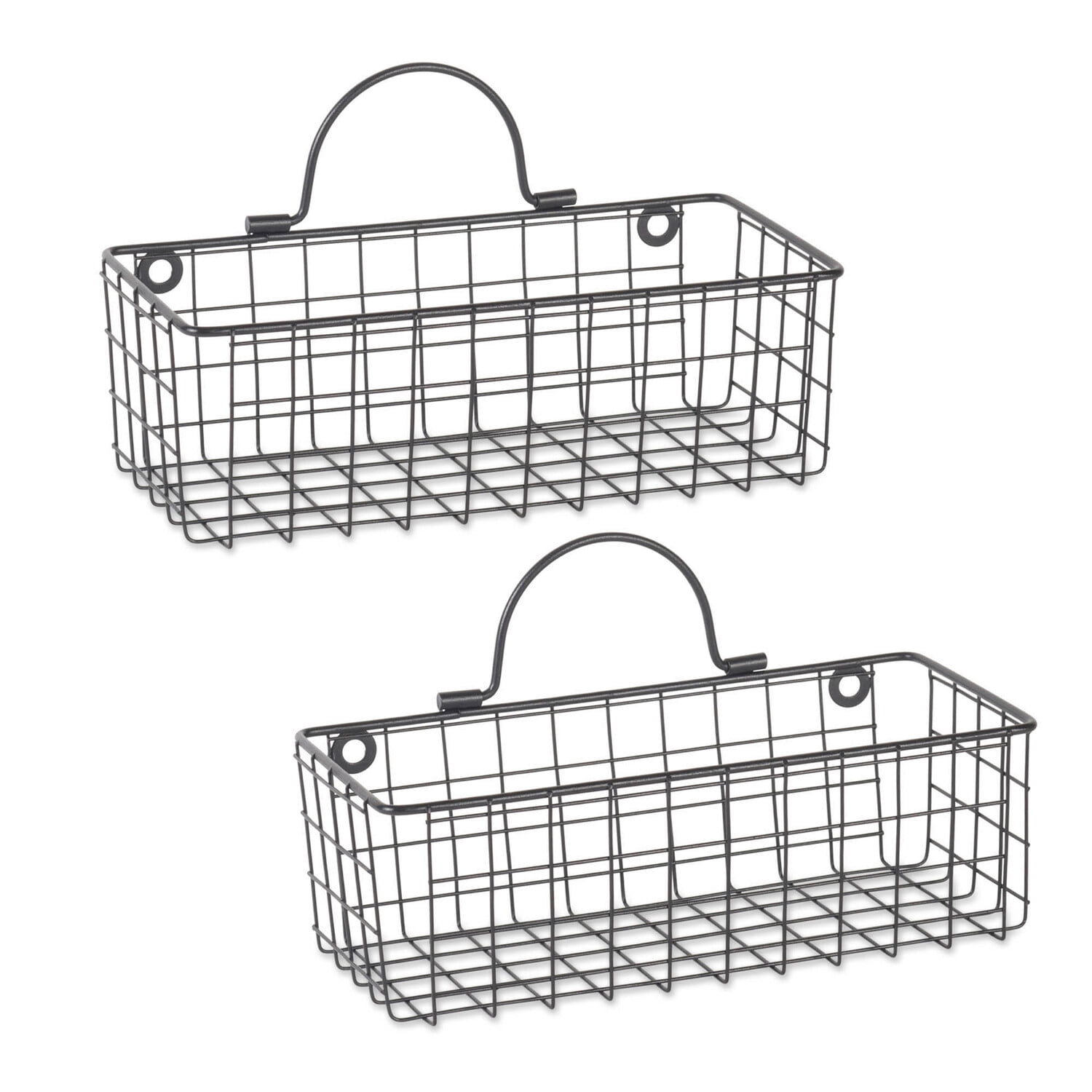 Vintage Black Small Rectangular Wire Wall Baskets, Set of 2