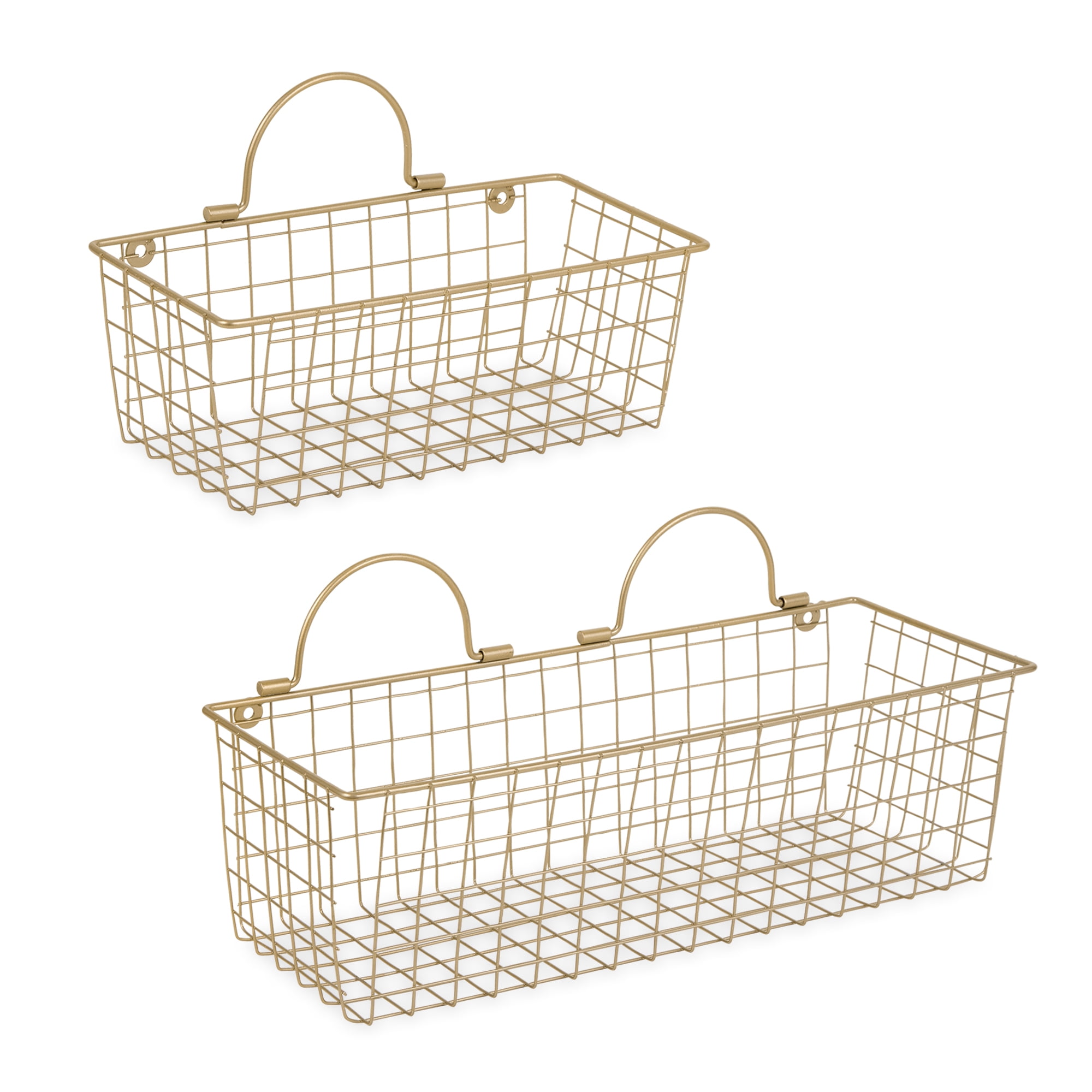 Gold Rectangular Wire Wall Storage Basket Set
