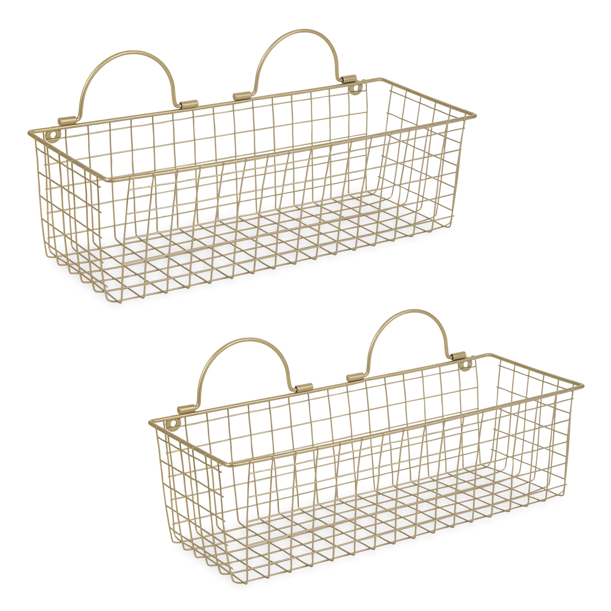 Medium Gold Vintage Wire Wall Baskets, Set of 2