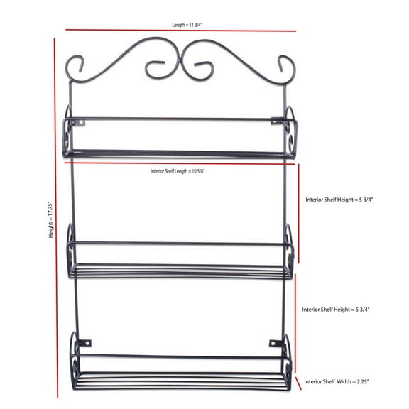DII Farmhouse Vintage Spice Rack Organizer, 11Lx2.6Wx18H", 3 Tier Spice Rack - Rustic