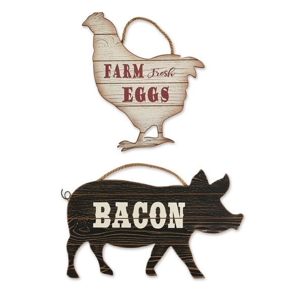DII Farmhouse Wall Art Sign, Chicken and Pig, 2 Piece