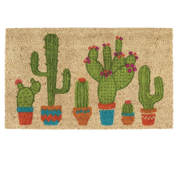 DII Floral Design Collection Natural Coir Doormat, 17x29", Cactus