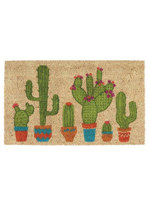 Floral Design Collection Natural Coir Doormat, 17x29", Cactus