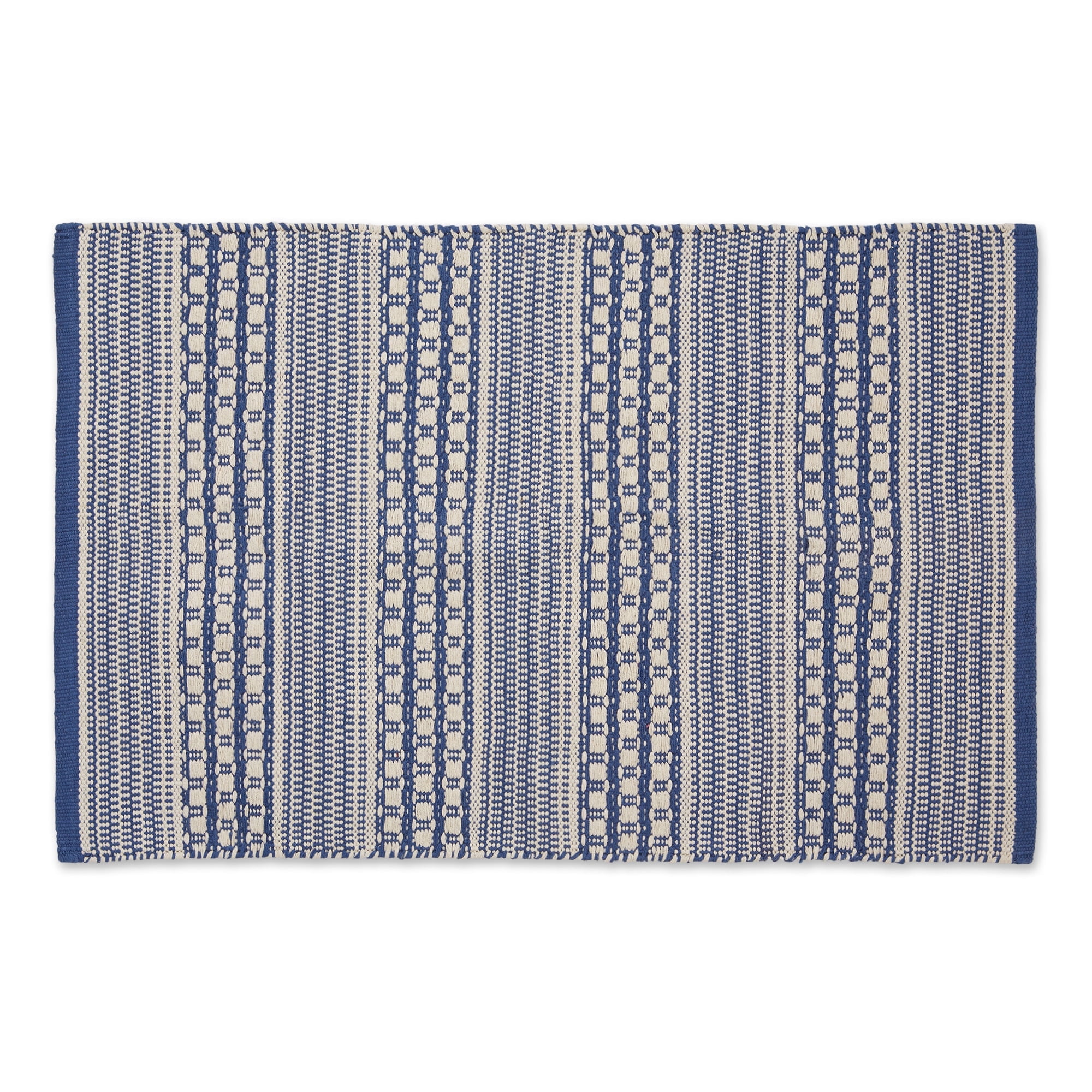 French Blue Cotton Stripe Washable Rectangular Rug 2x3 Ft