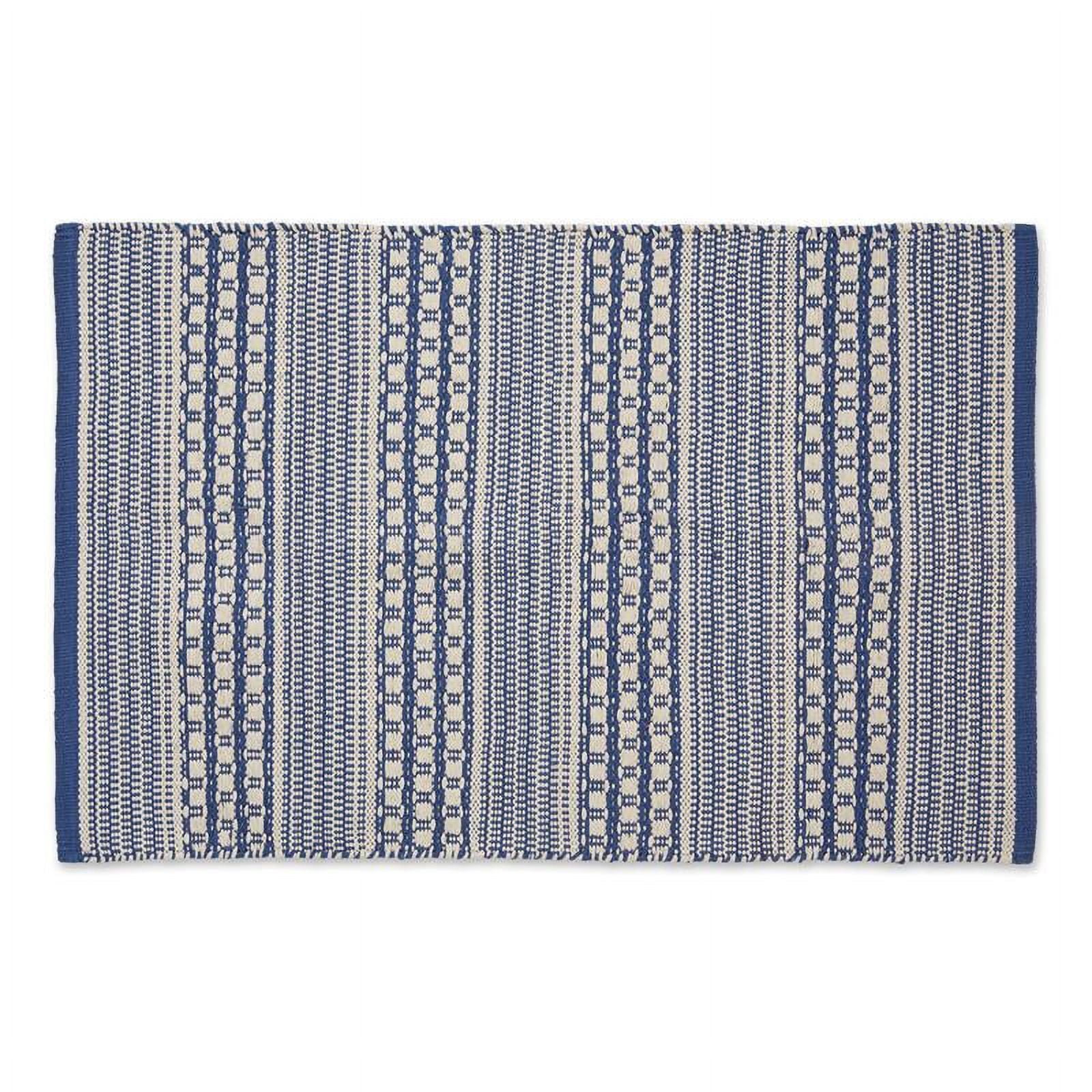 French Blue Cotton Stripe Washable Rectangular Rug 2x3 Ft