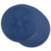 DII French Blue Floral Woven Round Placemat Set/6