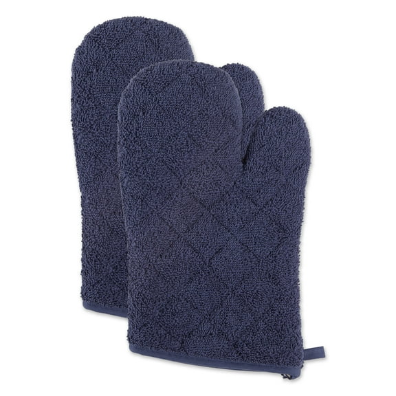 Contemporary Home Living Quilted Terry Cotton Oven Mitts - 13" - French Blue - Set of 2
