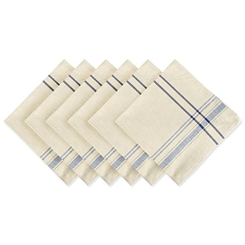 Nautical Blue and Beige Cotton French Stripe Napkin Set, 20x20, 6 Piece