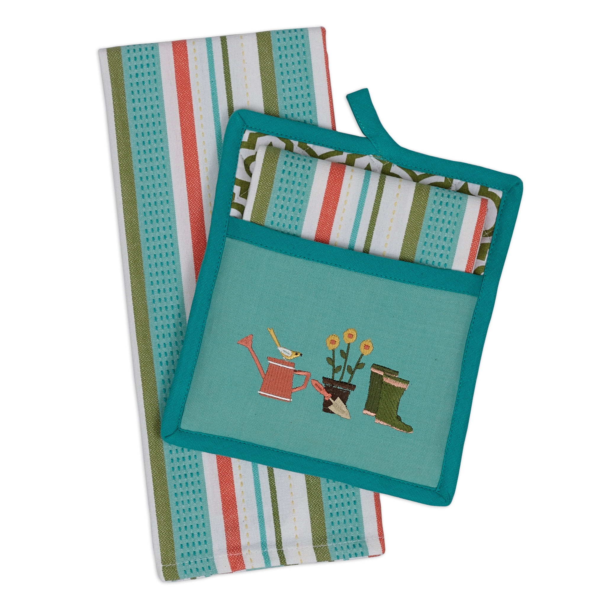 Design Imports DII Happy Camper Dish Towels - Set Of 2 - RV Park Jacquard - Happy Camper Plaid