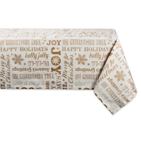 DII Gold Christmas Collage Tablecloth, 60x84", 100% Cotton