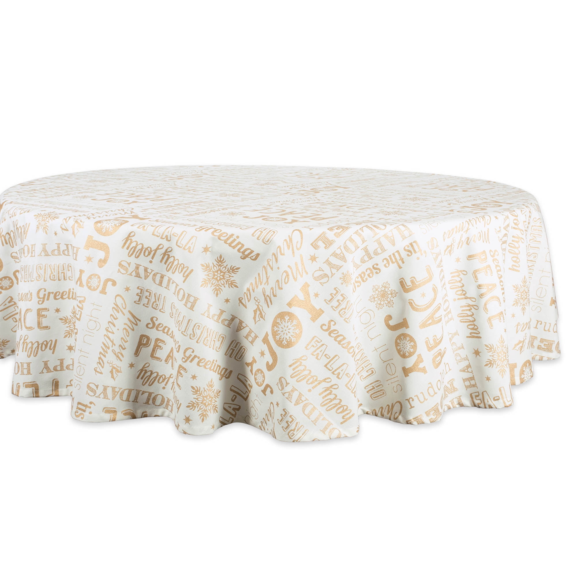 DII Gold Christmas Collage Tablecloth 70 Round, 100 Cotton