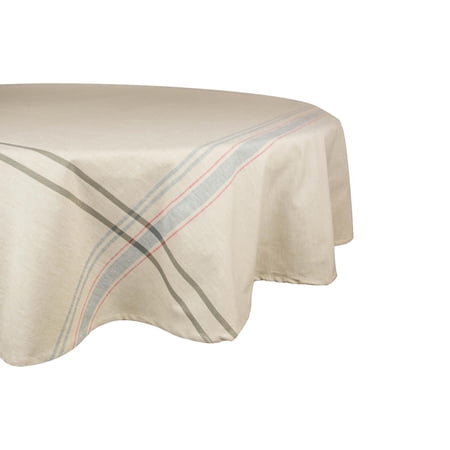 DII Gray French Stripe Tablecloth 70 Round, 100% Cotton