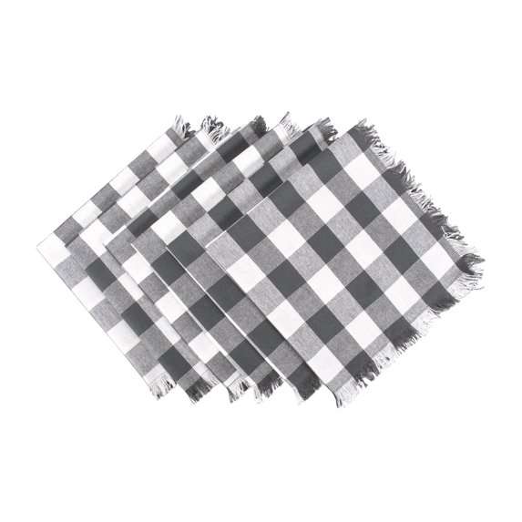 DII Gray Heavyweight Check Fringed Napkin (Set of 6)