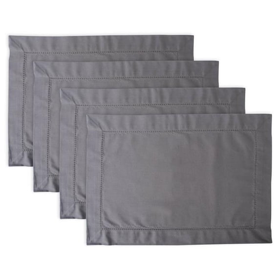 DII Gray Hemstitch Placemat (Set of 4), 19"x13", 100% Cotton