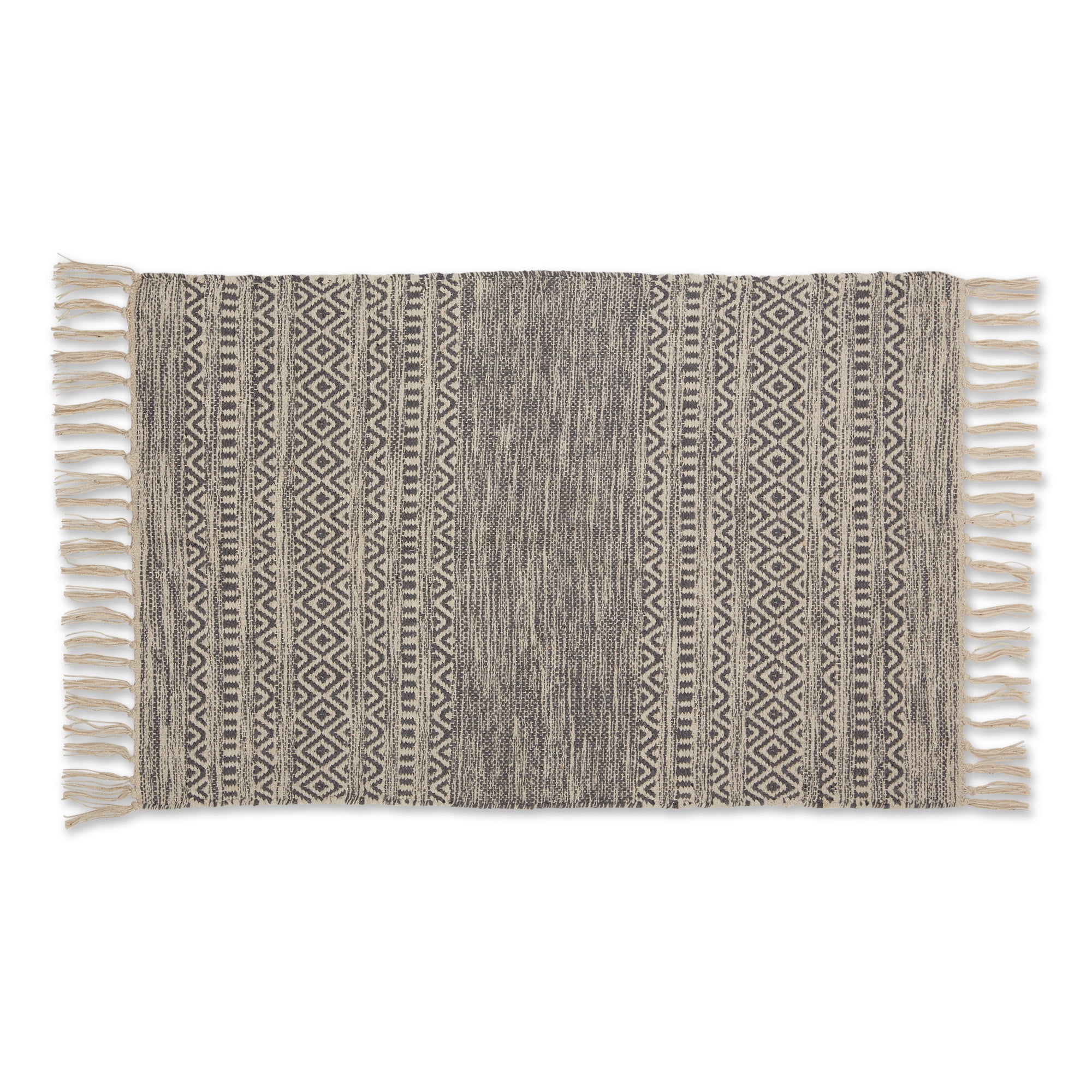 Handloomed Gray Textured Cotton Accent Rug 24x36 in with Fringe