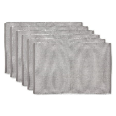 Ribbed and Variegated Placemats - 19" - Ash Gray and White - Set of 6