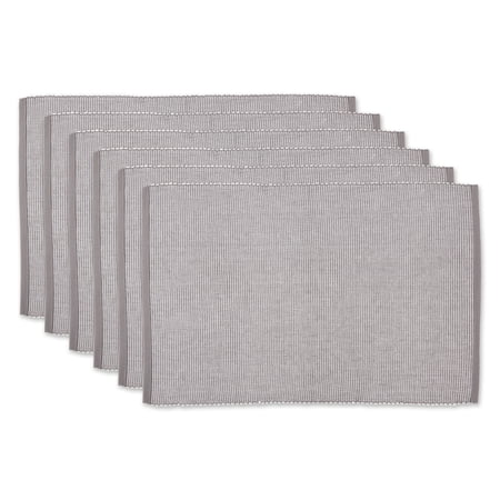 Contemporary Home Living Ribbed and Variegated Placemats - 19" - Ash Gray and White - Set of 6