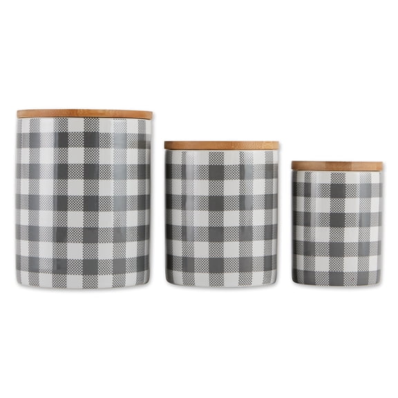 DII Gray & White Buffalo Check Ceramic Canister (Set of 3)