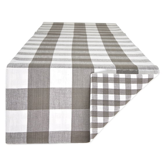 DII Reversible Buffalo Check/Gingham Table Runner, Gray, 14x72"