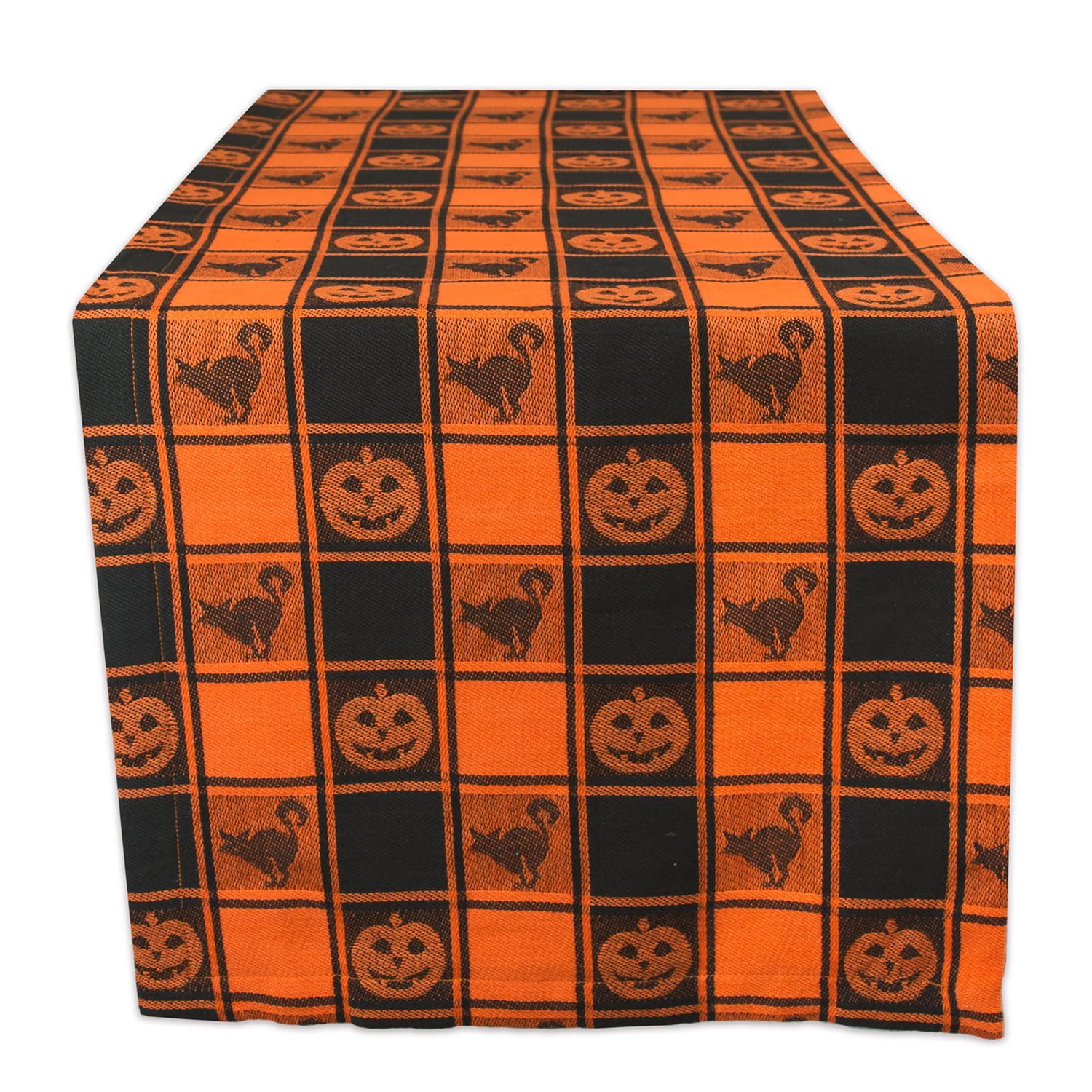 Halloween Orange and Black Cotton Check Table Runner, 72"