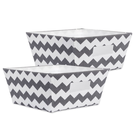 DII 11" Trapezoid Modern Polyester Chevron Storage Bin in Gray (Set of 2)
